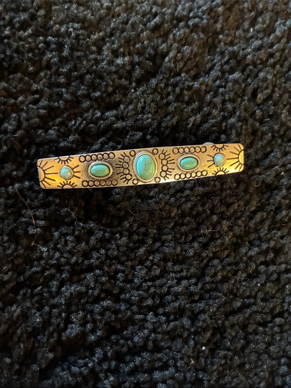 Turquoise Stone Silver Tone hair Barrette clip.
